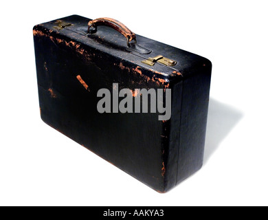 Alte schwarze Koffer Reisen zieht Tasche Reisetasche über Nacht Gepäck Fall Griff tragen unterwegs Stockfoto