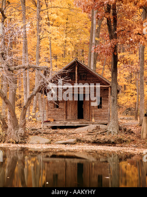 WALD HÜTTE WALDHAUS ABGELEGENEN SEE Stockfoto