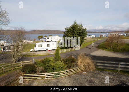 Wohnmobilstellplatz UK Schottland Argyll Oban Norden Ledaig direkt am Meer Stockfoto