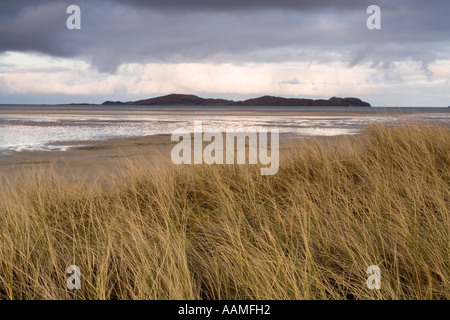 UK Schottland Western Isles Outer Hebrides Barra Traigh Mhor Strand bei Sonnenuntergang Stockfoto
