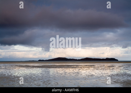 UK Schottland Western Isles Outer Hebrides Barra Traigh Mhor Strand bei Sonnenuntergang Stockfoto