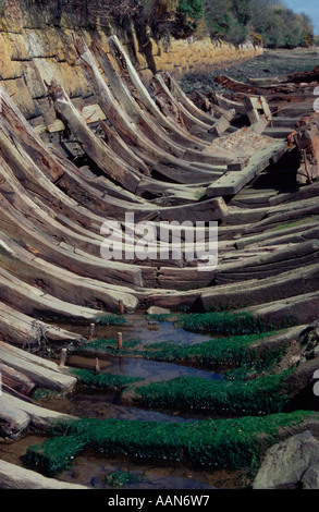 Detail zerstörten der alten Boot am Strand von Lelant, Cornwall, UK Stockfoto