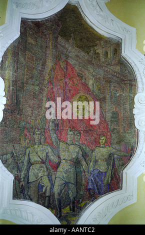 Rotes Siegesbanner Decke Mosaik komsomolskaja moskau unterirdische Station Moskau Russland Stockfoto