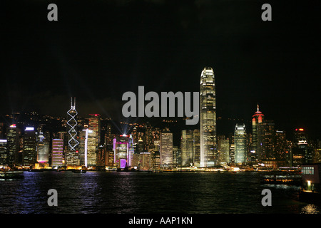 Skyline von Hong Kong-Nacht Stockfoto