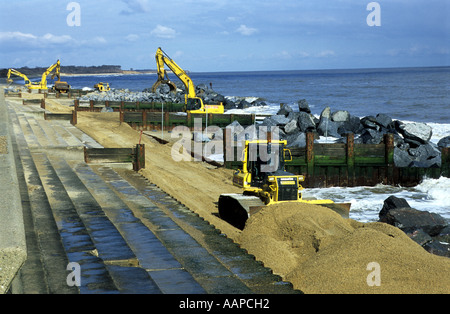 Bau des neuen £6. 5m Küstenmeeres Denfences zwischen Southwold und Easton Marsh, Suffolk, UK. Stockfoto