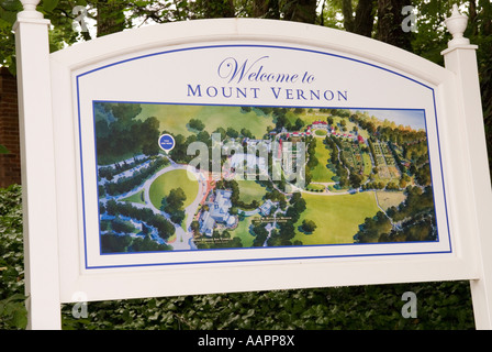 Willkommen Sie im Mount Vernon Zeichen Washington DC USA. Haus der erste Präsident George Washington Stockfoto