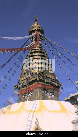 Vogelperspektive Blick auf die große Stupa in Swayambhunath Tempel Kathmandu-Nepal Stockfoto