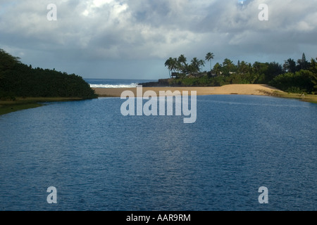 Welle bricht in Waimea Bay Beach Park North Shore Oahu Hawaii USA Stockfoto