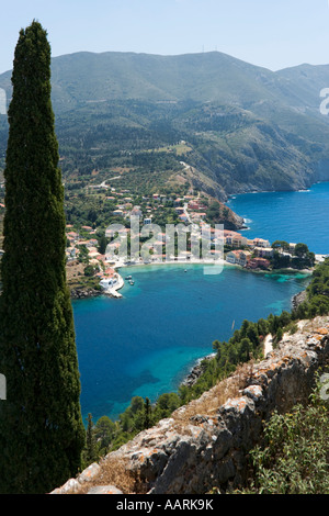 Assos von Assos Burg, Kefalonia, Ionische Inseln, Griechenland Stockfoto
