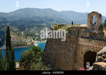Assos von Assos Burg, Kefalonia, Ionische Inseln, Griechenland Stockfoto