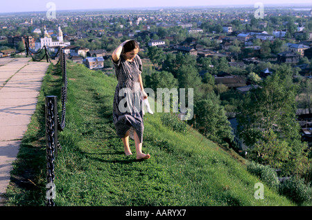 TRANS SIBERIAN RAIL REISE BLICK VOM KREML HILL IN TOBOLSK STADT GLIEDERT SICH IN UPPER LOWER STÄDTE 1997 Stockfoto