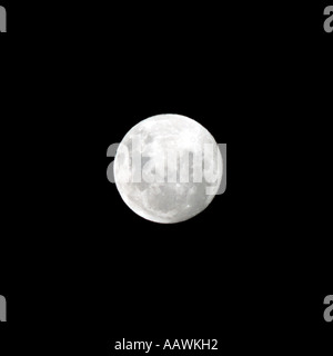 Der Vollmond vor einem schwarzen Himmel. Stockfoto