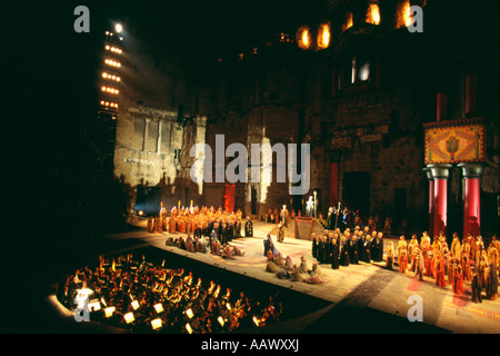 Leistung von Aida im Amphitheater Teatra Antique in Orange Frankreich Stockfoto