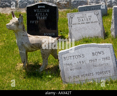 Grabsteine für verschiedene Tiere auf dem Hartsdale Pet Cemetery in Hartsdale New York Stockfoto