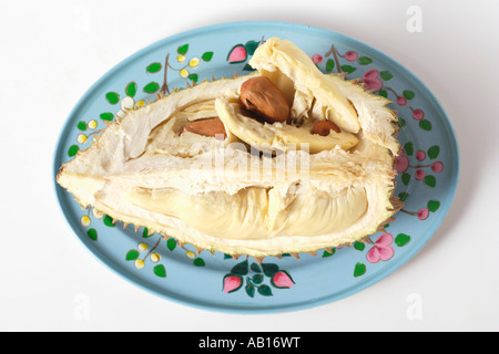 Durian ein Viertel einer Frucht auf bunten Teller FoodCollection Stockfoto