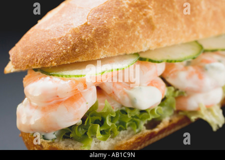 Brötchen gefüllt mit Garnelen, Gurke und Remoulade FoodCollection Stockfoto