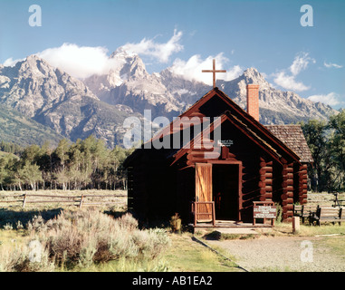 Grand Teton National Park in Wyoming zeigt Kapelle der Verklärung am Elch in der Nähe von Park Headquarters Stockfoto