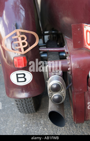 Detail der hintere Auspuff von klassischen Oldtimer veteran Bugatti Stockfoto