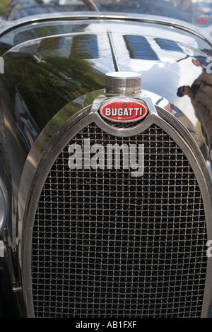 Namensschild auf klassischen Oldtimer Oldtimer Bugatti Stockfoto