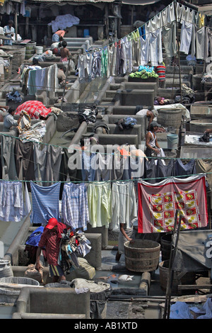 Dhobi Ghats im freien Wäscherei in der Nähe von Bahnhof Mahalaxmi Bombay, Maharashtra, Indien Stockfoto