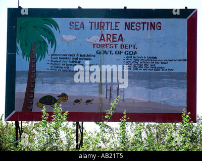 Schildkröte Verschachtelung Bereich Warnschild Morjim Beach Goa Stockfoto