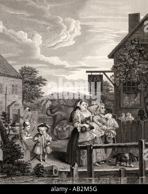 Die vier Zeiten des Tages. Abend. Aus dem Originalbild von Hogarth. Stockfoto