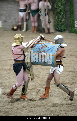 Gladiator-Kampf-Show in der archäologischen Geschichte Park, Xanten, Deutschland Stockfoto