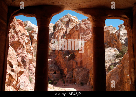 Blick aus dem Garten-Tempel in Wadi Farasa bei Petra in Jordanien Stockfoto