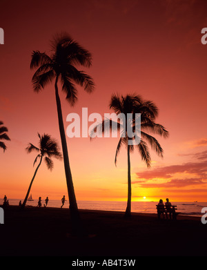 Honolulu, Waikiki Beach, Sunset Stockfoto