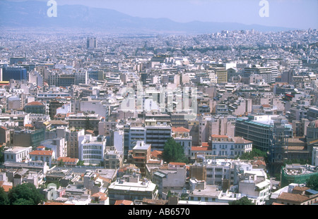 Einen Panoramablick über Athen von der Akropolis, Athen, Griechenland. Stockfoto