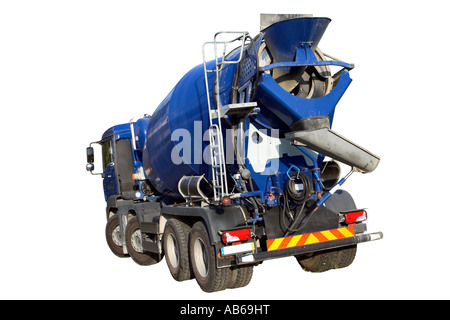 Blaue Betonmischer LKW isoliert auf weiss. Stockfoto