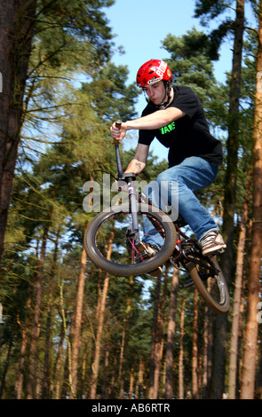 Ein Reiter auf die Sprünge bei Chicksands, Rowney Warren, Bedfordshire. Stockfoto