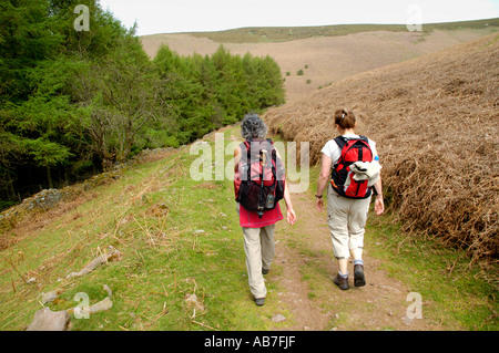 Geführte walking-Gruppe auf Fußweg zum Zuckerhut Abergavenny Monmouthshire South Wales UK Stockfoto