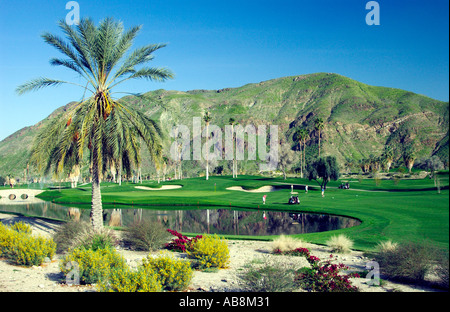Die sattgrünen Fairways des Canyon Country Club in Palm Springs Kalifornien, USA Stockfoto