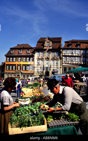 Schwäbisch Hall Deutsch Deutschland Mittelalter Mittelalter Markt Gemüsehändler Stockfoto