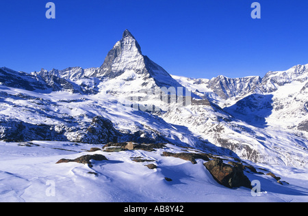 Matterhorn 4478 m (Mont Cervin, Le Cervin, Monte Cervino), gesehen vom Gorner Grat, der Schweiz, Walliser Alpen, Gorner Grat, Stockfoto