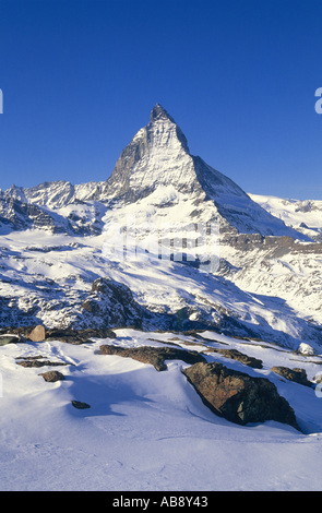 Matterhorn 4478 m (Mont Cervin, Le Cervin, Monte Cervino), gesehen vom Gorner Grat, der Schweiz, Walliser Alpen, Gorner Grat, Stockfoto