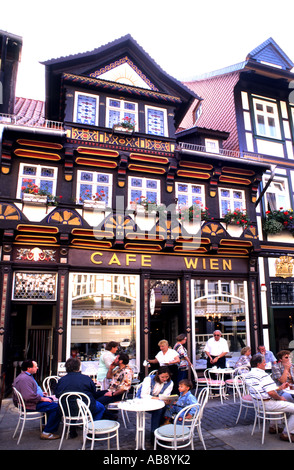 Deutschland Wernigerode halbe Holz Architektur Restaurant Cafe Wien Stockfoto