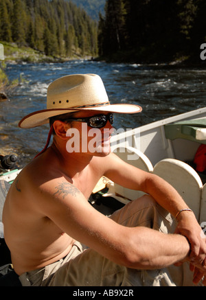 Idaho Middle Fork des Salmon River Flussführer bereitet sich auf den Middle Fork des Salmon River schweben Stockfoto
