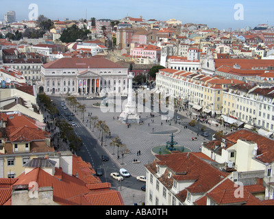 Ansicht des Rossio-Platz darunter Teatro Nacional D Maria II, Lissabon, Portugal Stockfoto