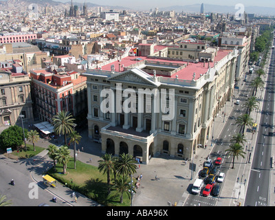 Luftaufnahme von Barcelona Straße am Südende des La Ramblas. Stockfoto