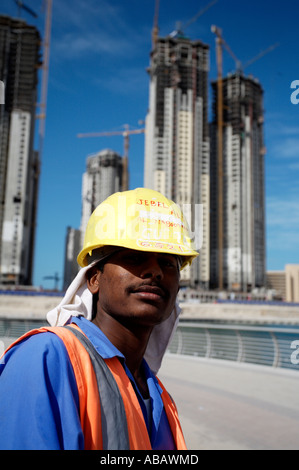 Dubai Marina, Bauarbeiter Stockfoto