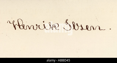 Signatur von Henrik Ibsen, 1828 - 1906. Norwegischer Dramatiker, Regisseur und Dichter Stockfoto