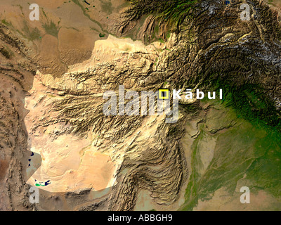 Satellitenbild von Afghanistan mit Kabul hervorgehoben Stockfoto