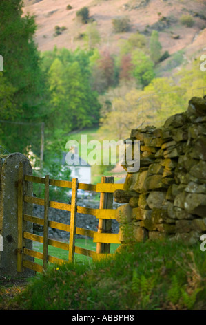 ein traditionelles Lakeland Bauernhaus am Loughrigg Tarn in der Nähe von Ambleside, Lake District, Großbritannien Stockfoto