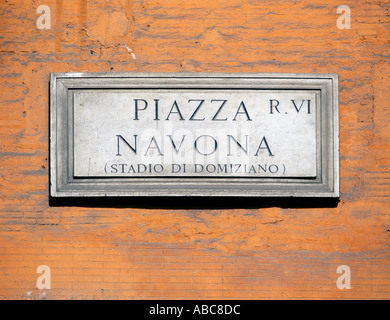 Italien Lazio Rom Piazza Navona Straßenschild Stockfoto