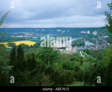 Ruinen des Château Gaillard mit seine Jenseits, Les Andelys, Normandie (Normandie), Frankreich. Stockfoto