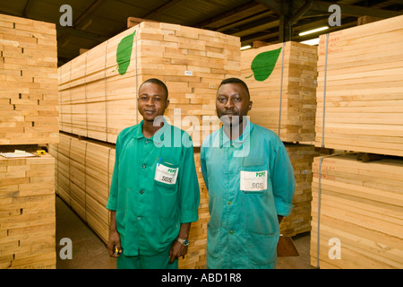 Verarbeitete afrikanisches Mahagoni im Sägewerk, Republik Kongo Stockfoto