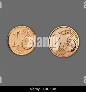 Ein- und zwei Centmünzen Stockfoto