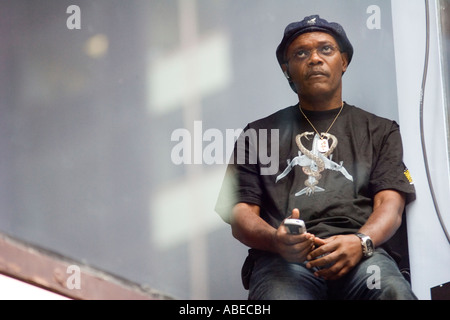Samuel im Times Square, New York City, 15. August 2006.  Offenherziger Foto. Stockfoto
